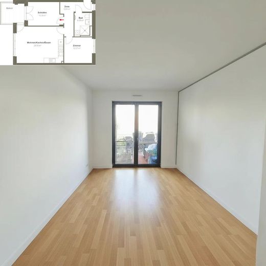 Construcción nueva 2025, sin comisión: 3 habitaciones, 74,43 m², balcón, ascensor - Berlín-Lichterfelde – Schlafzimmer mit Balkonzugang
