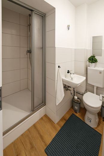 EOS urban living – Appartement meublé d’une pièce dans le Nordend – Bad