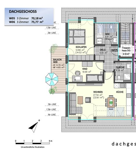 Ekskluzywny, w pełni umeblowany i wyposażony penthouse w spokojnej lokalizacji z dogodnym połączeniem komunikacyjnym. – Grundriss 
