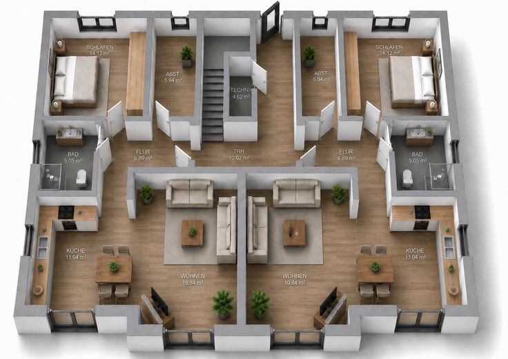 4 schlüsselfertige Eigentumswohnungen /62,88 m² Neubau / QNG/ Fotovoltaik – Innenansicht Visualisierung