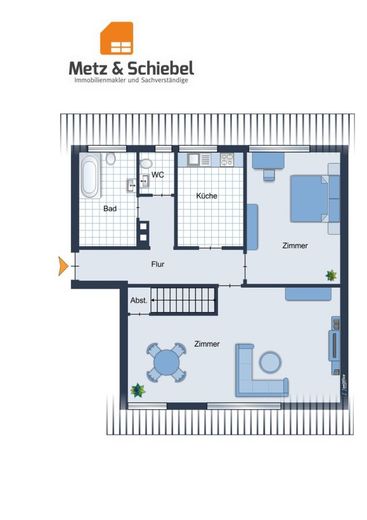 2-Zimmer-Dachgeschosswohnung in Wiesbaden mit modernisiertem Bad/WC (2025) und Dachbodennutzung – Grundriss