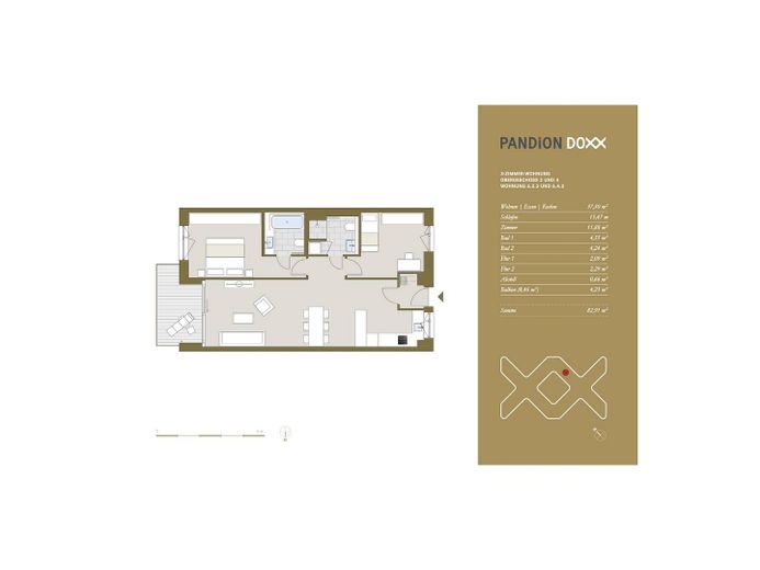 **Hochwertige 3-Zi.-Neubauwhg. mit EBK, 2 Bädern, Balkon und Rheinblick, direkt am Zollhafen** – Grundriss