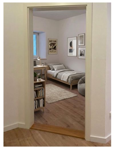Bogen'de yenilenmiş, geniş teraslı ve ankastre mutfaklı 3 odalı daire (1004) – Kinderzimmer / Arbeiten
