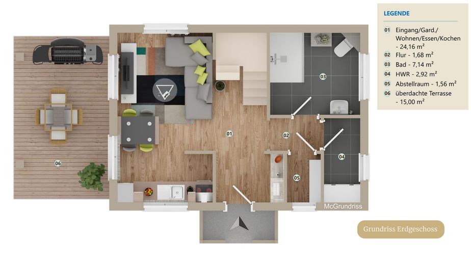 Ferienhaus Lüttje Holthuus: 230 Tage Auslastung, 14.129 € Überschuss, Top Bewertung & Smarte Technik – Grundriss - Erdgeschoss