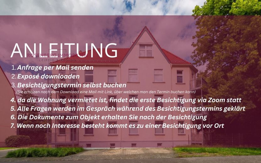 Charmante 3-Raumwohnung mit Balkon 
und Stellplatz im Leipziger Osten! – Anleitung Online-Termin