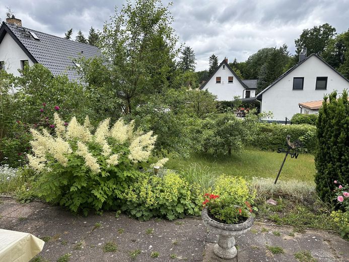Reihenendhaus mit Blick auf den Dagowsee - nahe Großer Stechlinsee – Blick in den Garten 