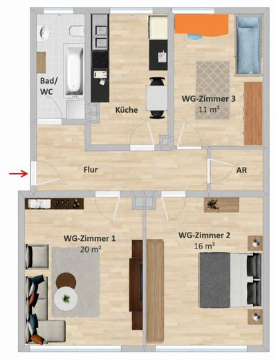 Schöne teilmöblierte 3-Zimmer-Wohnung in der Pirkheimer Straße in Nürnberg zu vermieten – Foto 8