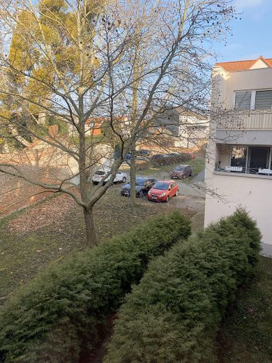 Großzügige 3-Raum Wohnung in Elbnähe – Blick auf die Stellplätze