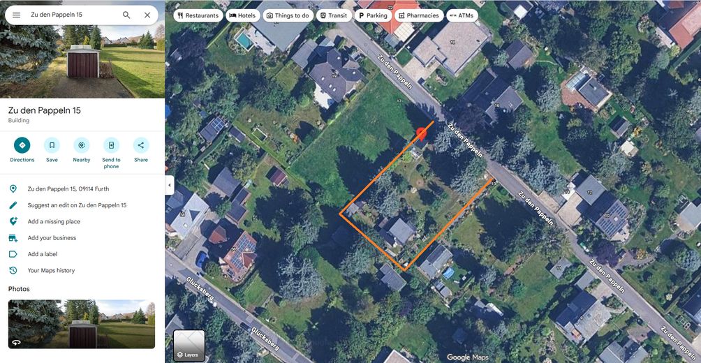 Terrain à bâtir exclusif « dent creuse » à Chemnitz Fürth à vendre – Quelle: Google Maps 