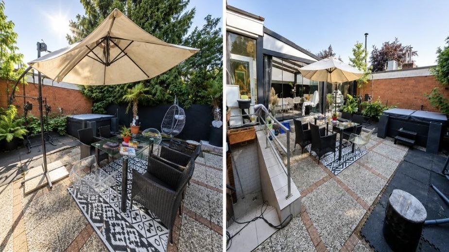 Modernisiertes Einfamilienhaus mit Wintergarten, Sauna und Whirlpool in Düsseldorf – Garten 