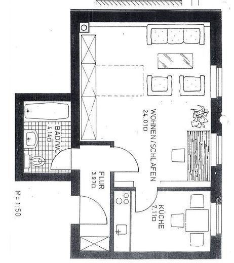 Modernes 1-Zimmer-Apartment mit Einbauküche | Top Lage – Grundriss