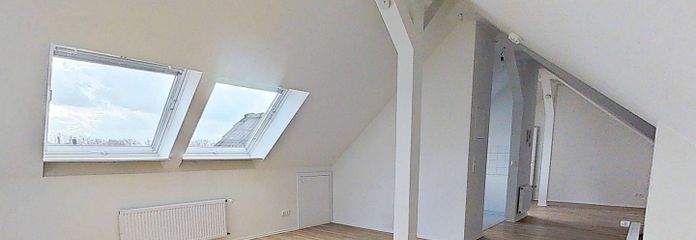 NO SUMMER HEAT, BUT 2 NET COLD RENTS FREE: Uniquely laid-out 2-room attic apartment with bathtub