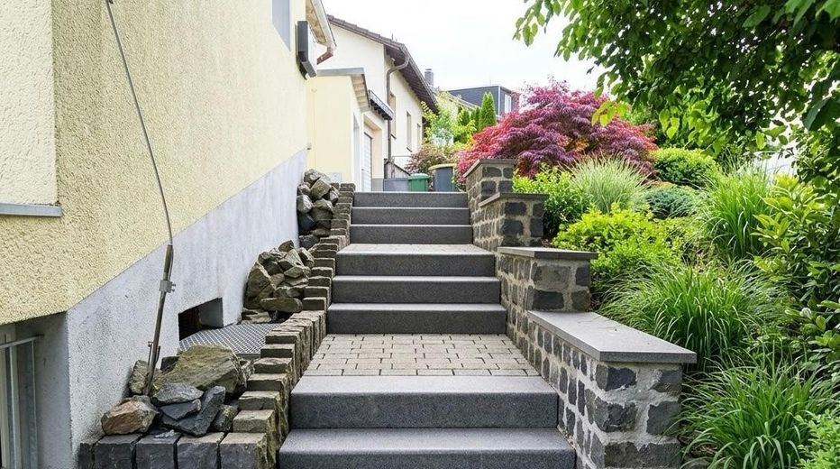 Renoviertes Mehrfamilienhaus in Bestlage direkt in Lollar – Treppe zum Garten