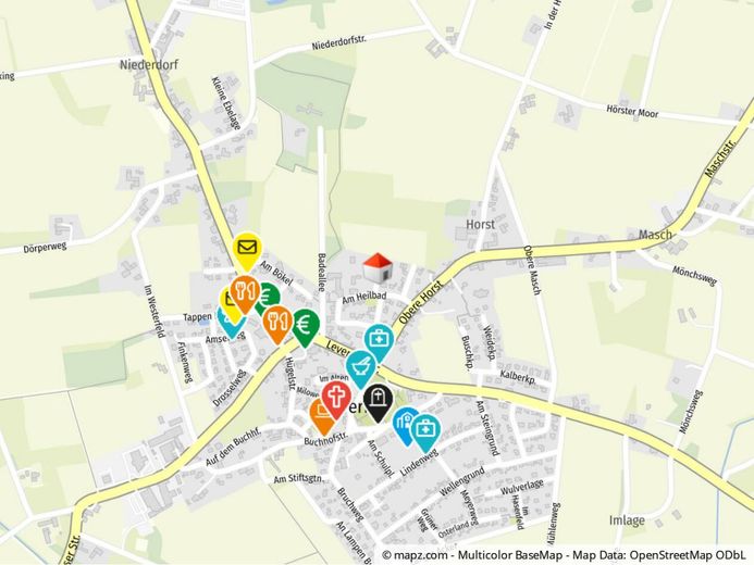 Sehr schönes Wohnbaugrundstück in zentraler Lage von Stemwede-Levern - Ideal! – Lageplan mit point of Interests