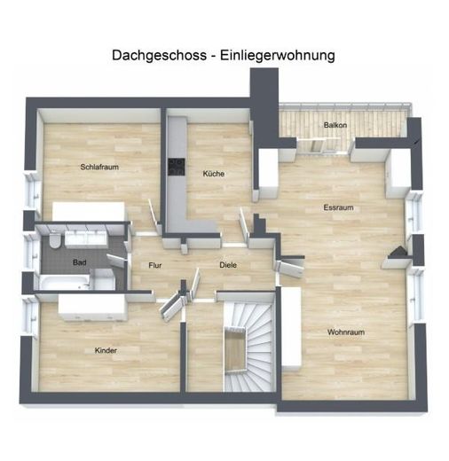 Casa unifamiliar bien cuidada con apartamento independiente, 165 m², parcela de 900 m² – 3-D Grundriss OG