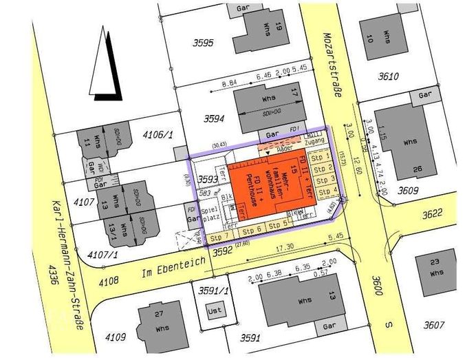3 Zi.-Whg im EG mit Gartenanteil / Grundriss variabel / mit Fahrstuhl – Lageplan
