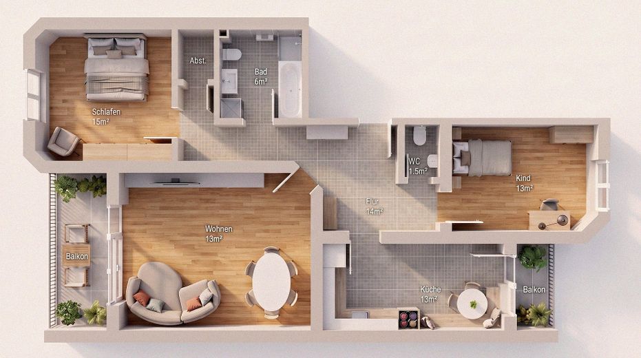 Appartement entre le Rhin et le centre-ville I investissement locatif I sans commission – Grundriss Visualisierung 