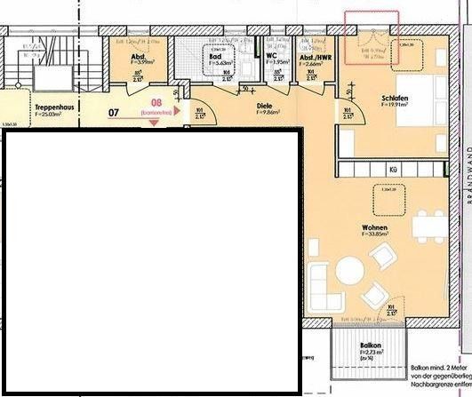 Erstbezug 2-Zimmer-Wohnung (1. OG, Balkon, barrierefrei) in Berge bei Nauen – Grundriss
