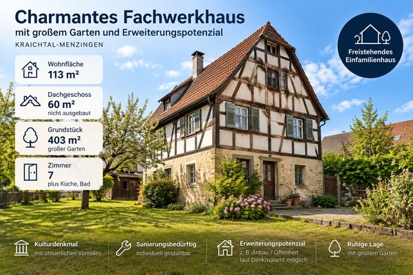 Casa a graticcio con potenziale di ampliamento a Kraichtal-Menzingen su un terreno di 400 m²