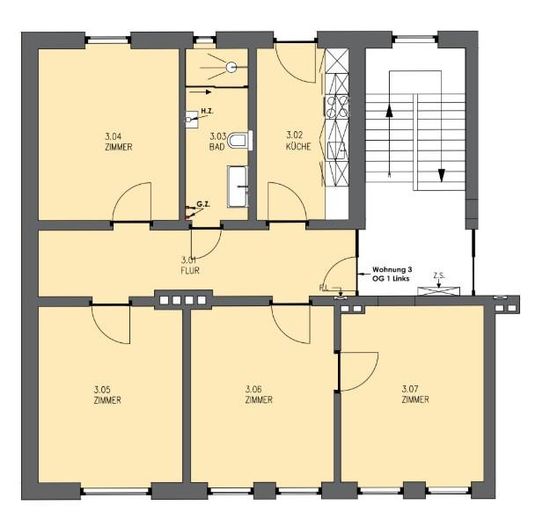 Großzügige 4-Zimmer-Wohnung mit Einbauküche in Wilhelmshaven – Grundriss