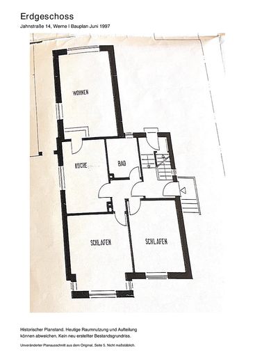 Drei freie Wohnungen, großer Garten – Mehrgenerationenwohnen in Werne – Erdgeschoss – Bauplan 1997