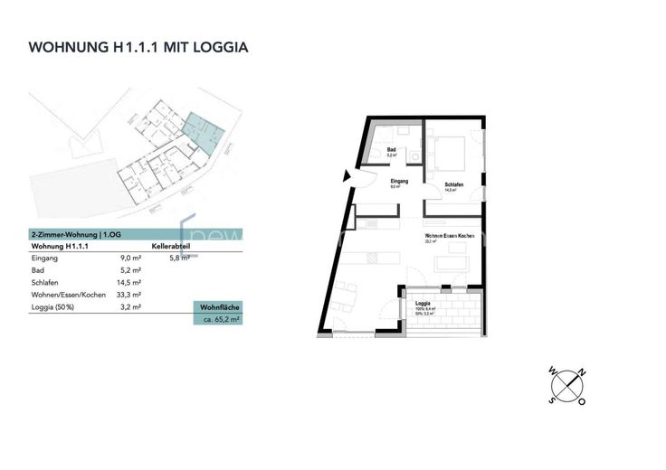 2-Zi. - Eigentumswohnung im ILLERPARK mit Loggia | 65,2 m² |  Erstbezug (1.1.1) – Wohnung H1.1.1 mit Loggia