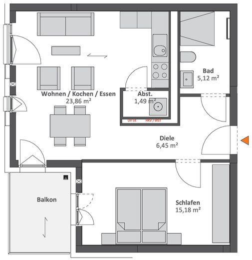 2 Zimmer Luxus Neubau - Einbauküche + Parkett - vom Eigentümer – Grundriss