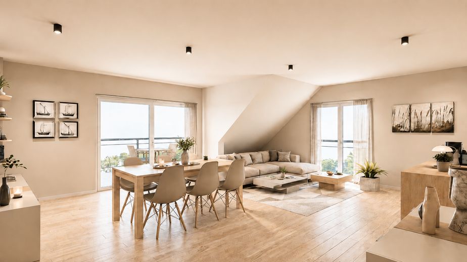 Familienfreundliche 5,5-Zi.-Maisonette in Ergenzingen – Balkon, TG-Stellplatz, ruhige Lage – Visualisierung 1. DG Wohnen