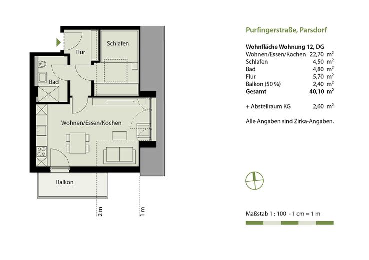 Bezugsfertig: Neubau DG Wohnung mit Balkon + EBK in Parsdorf bei München | KfW-40-QNG - WE 12 – Grundriss WE 12