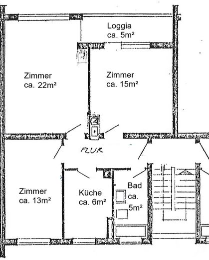 ursprüngliche Grundriss 3 Zi.