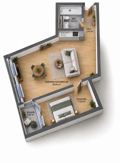 2 pièces avec cuisine équipée et place de parking en garage souterrain / rendement de 5,49 % / facteur 18 – Photo 13