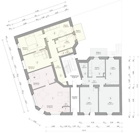 Lokal użytkowy przy parku Südstadtpark w Fürth – na własny użytek lub jako inwestycja, 48,77 m² – Grundriss EG – WE 01
