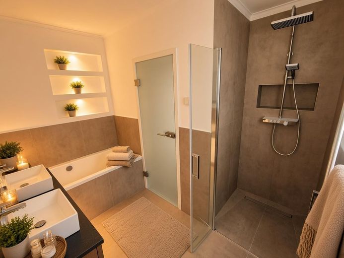 Modernes Doppelhaus in Hochheim in bester Lage / Stunning Semi-Detached Home in a Prime Location – 1OG: Bad mit Walk-In Shower