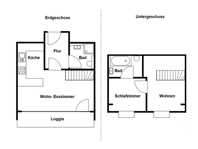 Lichtdurchflutete 2,5-Zimmer-Maisonette, Terrasse und Garten – frisch renoviert & sofort beziehbar – Grundriss EG/UG