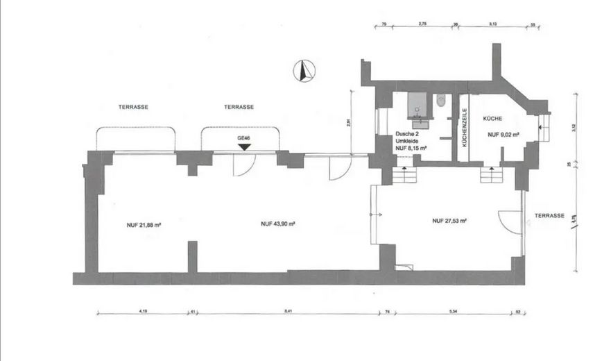 Loft-Teil-/Gewerbeeinheit im berühmten Riehmers Hofgarten mit zwei Terrassen – Grundriss 