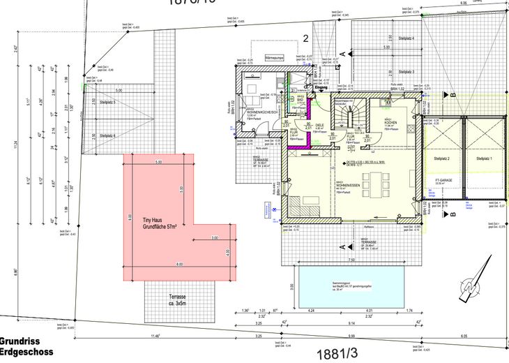 Sin comisión | Casa unifamiliar moderna con piscina y lounge | Orientación sur | Cerca de la A9 – Grundriss Grundstück