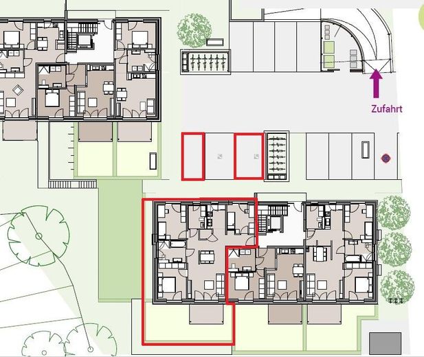 Yeni binada zemin katta 4 odalı daire, ilk kullanım, teras + bahçe, ankastre mutfak, Wallbox donanımlı kapalı otopark yeri – Wohnung, Garten + Stellplätz