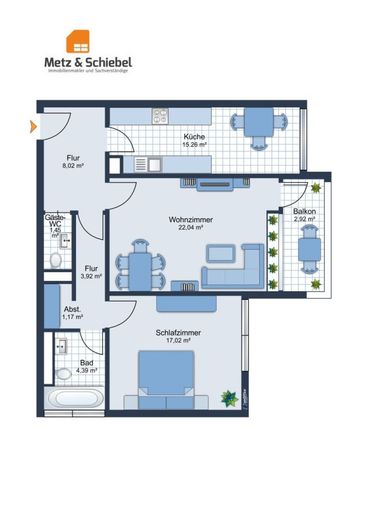 Premium-Angebot: Gonsenheim! 2-ZKB-Whg mit TG &amp; Balkon! Freigestellt! Gut vermietbar, WG geeignet – Grundriss