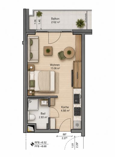 Möbliertes Mikroapartment in Berlin - Attraktive Kapitalanlage mit sofortigen Mieteinnahmen – Grundriss