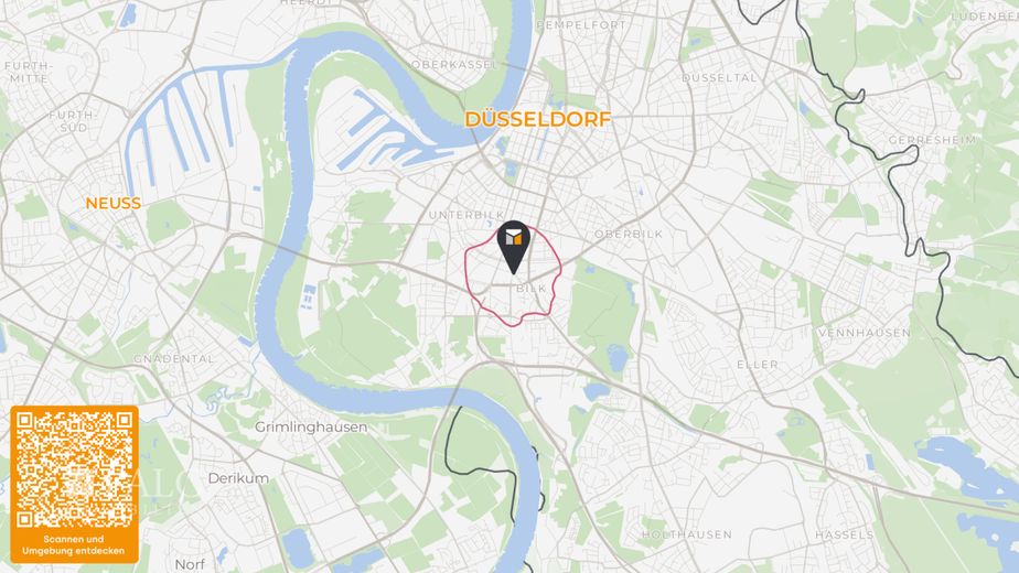 Moderne, voll möblierte 2-Zimmer-Wohnung in Bestlage von Düsseldorf-Bilk - sofort bezugsfertig – Makro-Lageplan