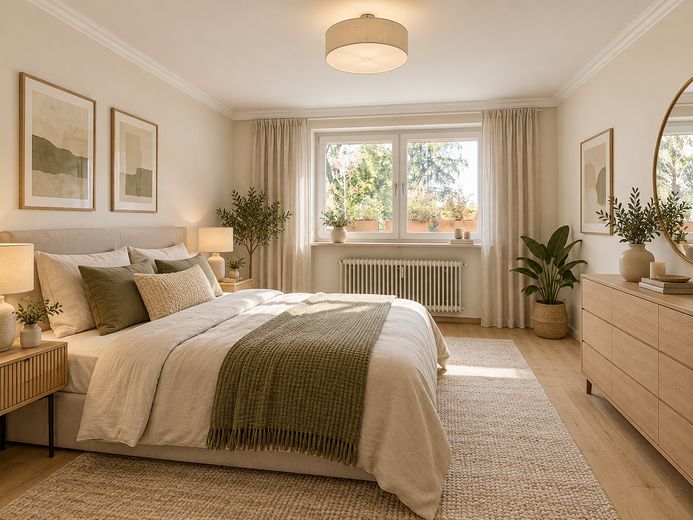 شقة مشرقة في الطابق العلوي مع شرفتين وإمكانات كبيرة للتصميم في ميونخ – Schlafzimmer visualisiert