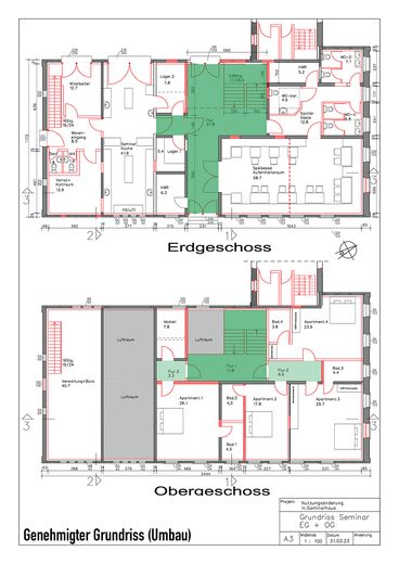 Historic three-sided farmstead with planning permission for residential use & guest accommodation along the Green Belt – Grundriss Umbau: Wohnhaus EGOG