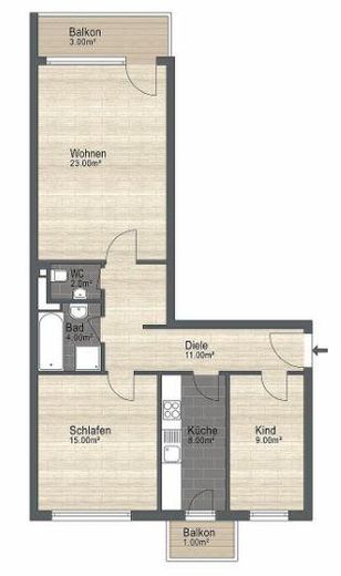 Grundriss 3-Zimmer Wohnung