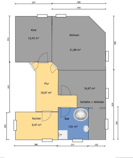 Bright 3-room apartment with large daylight bathroom and dressing room in Zwickau-Crossen – Grundriss