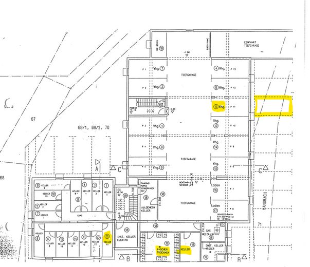 Attraktive 3-Zimmer-DG-Wohnung mit Balkon, TG & Stellplatz in Mühlhausen-Rettigheim – Grundriss Keller und TG