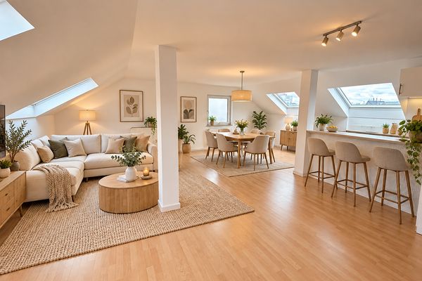 Bright 2-room attic apartment with fitted kitchen in a central location