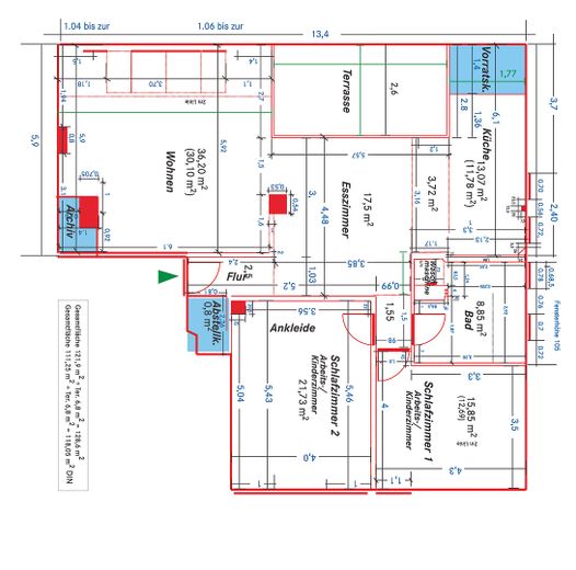 Boven de daken van het Malerviertel – prachtig zolderappartement met droomachtig terras – Grundriss bemaßt