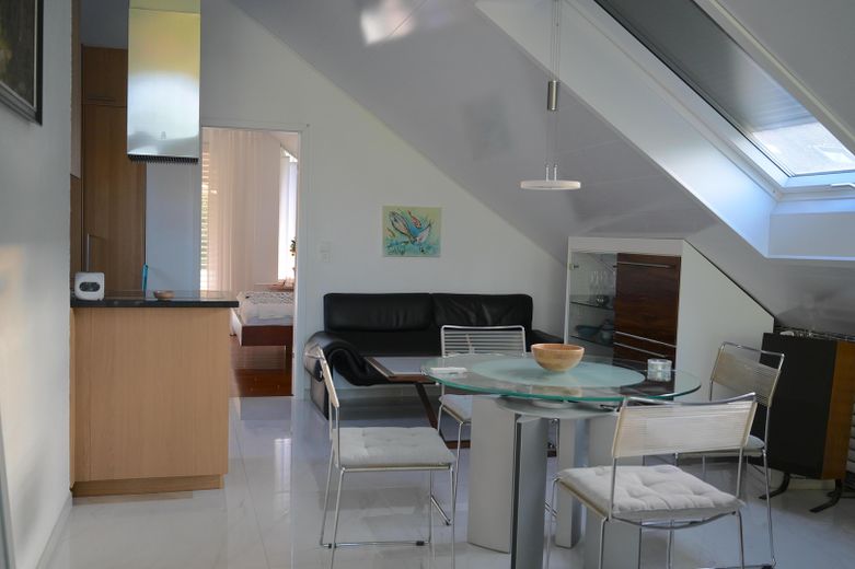 Aussicht, Natur und Design: exquisite 3-Zimmer Dachgeschosswohnung in Freiburg St. Georgen – Essbereich 