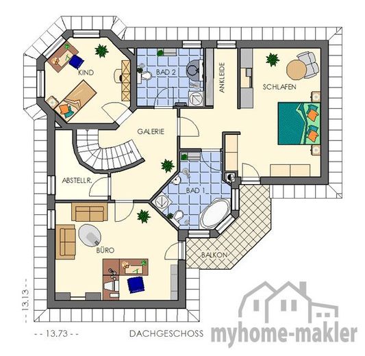 Provisionsfrei vom Bauträger: Leben Sie Individualität bei maximaler Planungsfreiheit – Grundriss OG Villa 220
