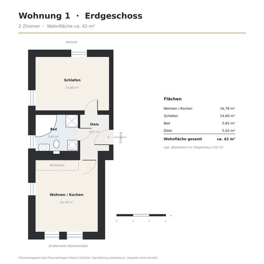 Helle 2-Zimmer-Altbauwohnung mit modernem Bad – Wanne & Dusche – Foto 8